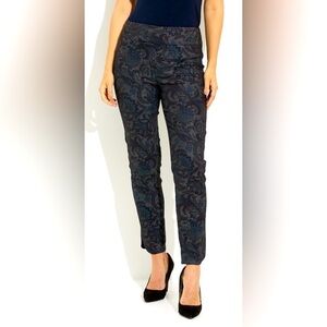 JOSEPH RIBKOFF Sz 8 Navy With Paisley Black Velvet Brocade Slim Trouser  Pants